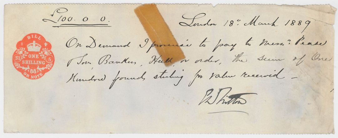 Great Britain Promissory Note -  1889 or 1891 dated Checks