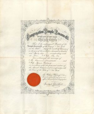  Jewish Marriage Certificate - 1876 dated Foreign Document