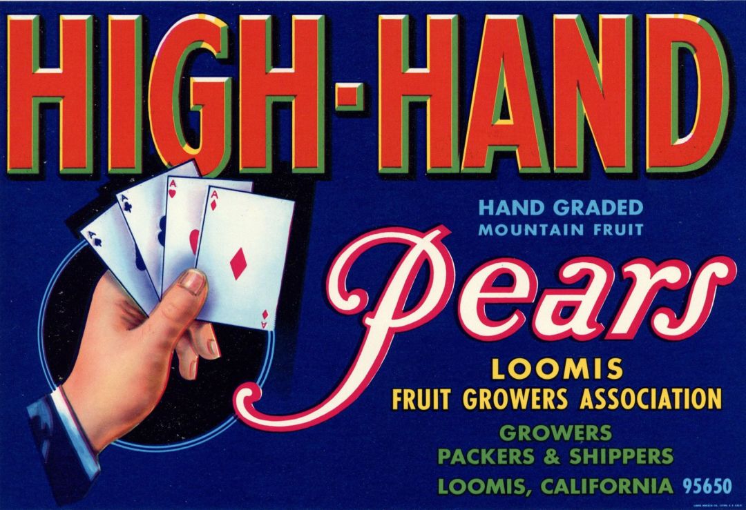 High-Hand Pears - Fruit Crate Label