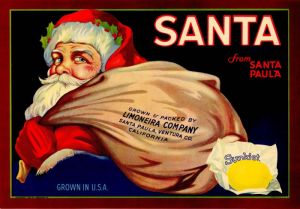 Santa - Fruit Crate Label - Mentions Sunkist - Santa Paula - Americana