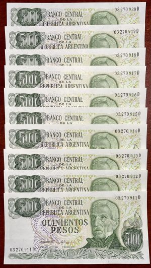 Argentina - Pick-303c - Group of 10 notes - 500 Argentine Pesos - 1977-1982 dated Foreign Paper Money