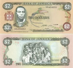 Jamaica - 2 Jamaican Dollars - P-69e - dated 1993 Foreign Paper Money