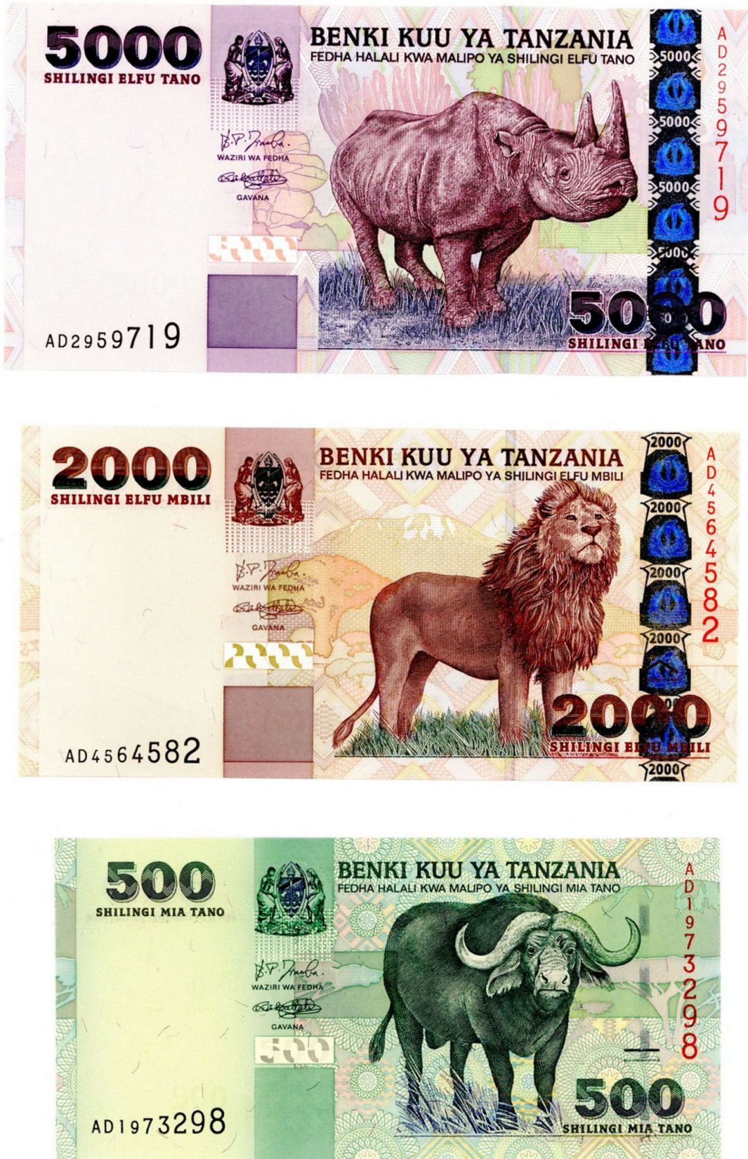 Tanzania - 500, 2000, 5000 - P-35,P-37a, P-38 - 2003 Foreign Paper Money