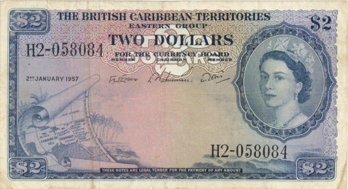 British Caribbean Territories - 2 Dollars - P-8b -  2-1- 1957 Dated Foreign Paper Money