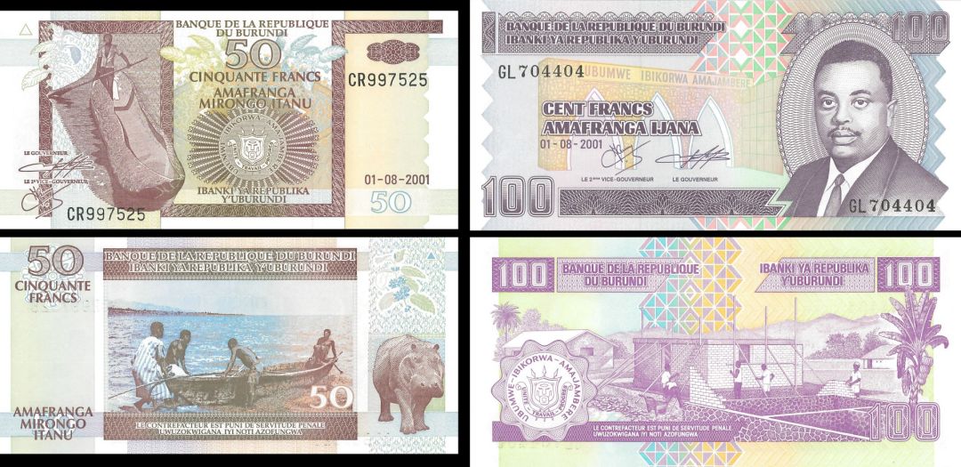 Burundi - 500 & 100 Francs - P-36 and P-37 - Pair of Notes - 2001 dated Foreign Paper Money