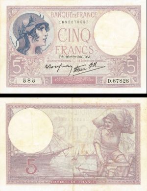 France - 5 Francs - P-83 - 1940 dated Foreign Paper Money