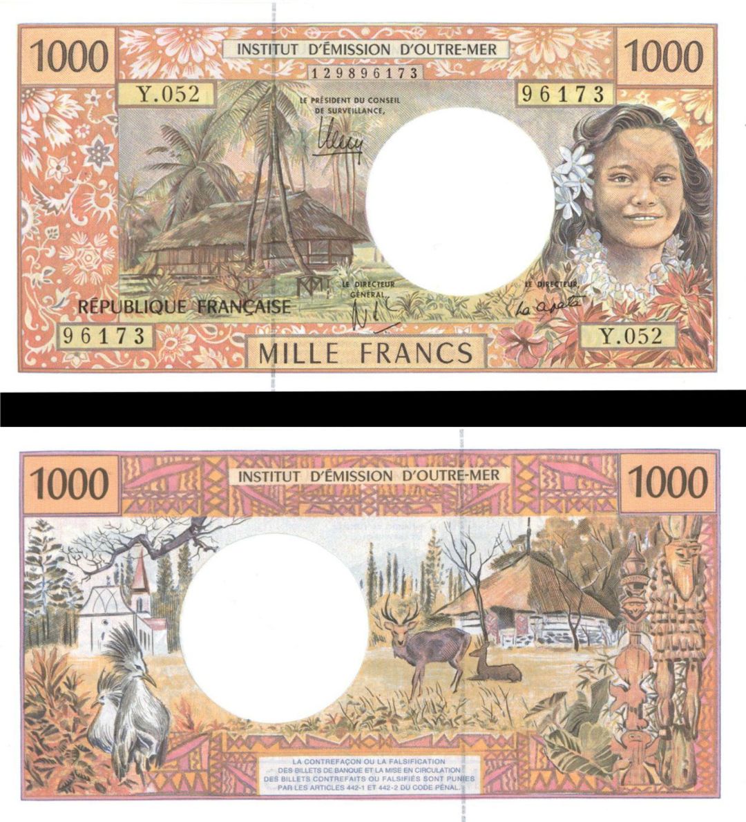 French Pacific Territories - 1,000 Francs - P-2 - dated NO 1996 Foreign Paper Money
