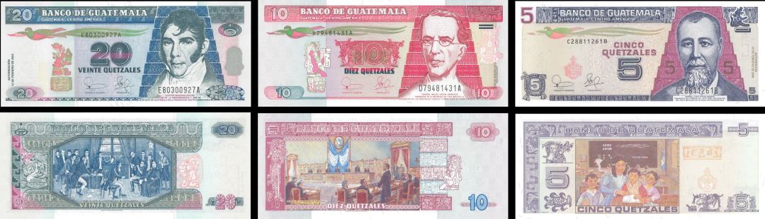 Guatemala - 5, 10, 20 Quetzales - P-106, 107, 108 - 2003 dated Foreign Paper Money