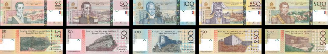 Haiti - 25, 50, 100, 250, 500 Gourdes - P---, 274, 275, 276, and 277 - Exceptional Set of 5 - 2004 dated Foreign Paper Money