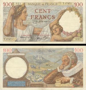 France - 100 Fancs - P-94 - 1939-1940 dated Foregin Paper Money