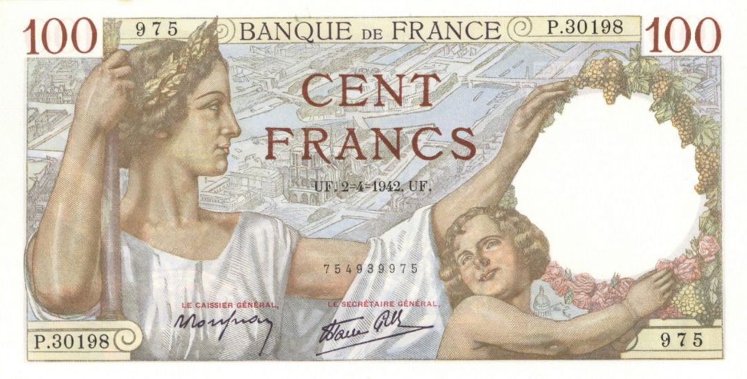 France - 100 Fancs - P-94 - 1939-1940 dated Foregin Paper Money