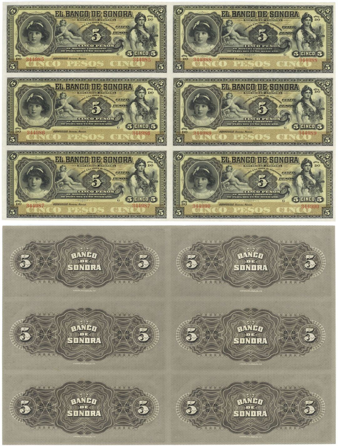 El Banco De Sonora P-S419 - Hermosillo Foreign Paper Money - Mexico Uncut Sheet of Currency