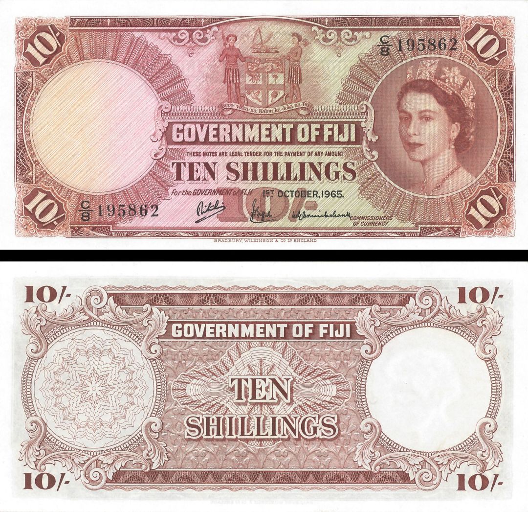 FIJI - 10 SHILLINGS -  P-52e - dated Oct.1,1965- Foreign Paper Money