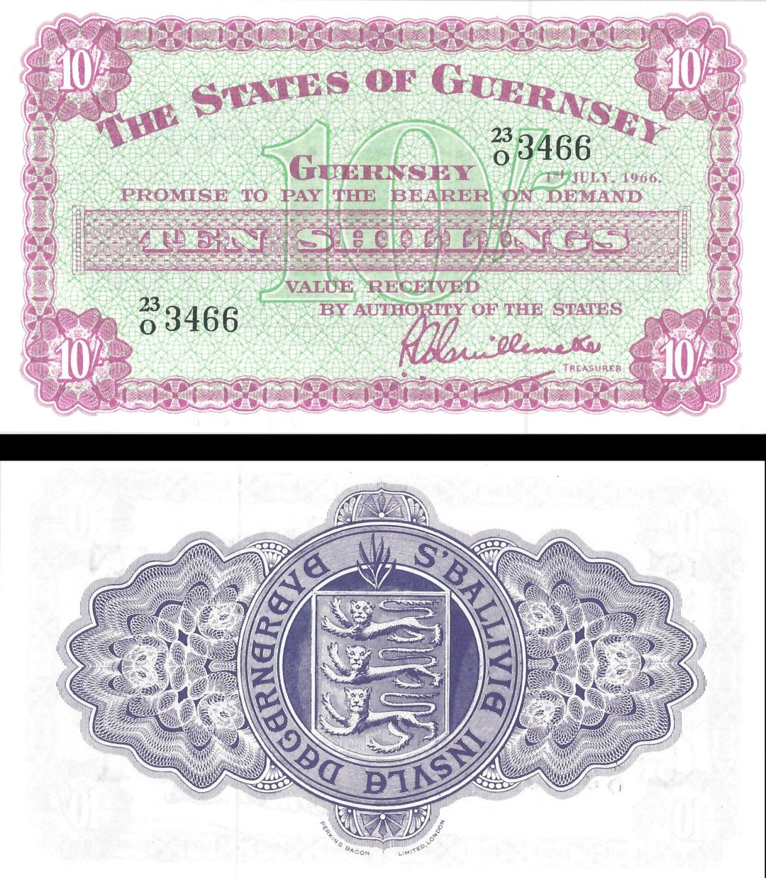 Guernsey - 10 Shillings - P-42c - 1966 dated Foreign Paper Money
