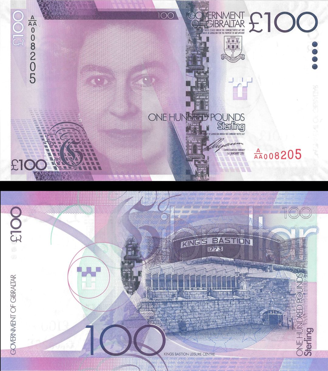 Gibraltar - 100 Pounds - P-39 - 2011 dated Foreign Paper Money