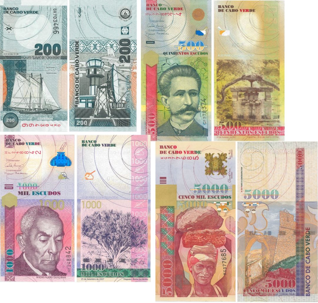 Cape Verde - Escudos, Set of 4 notes - P-67,68,69,70 - 2000-2007 Dated Foreign Paper Money