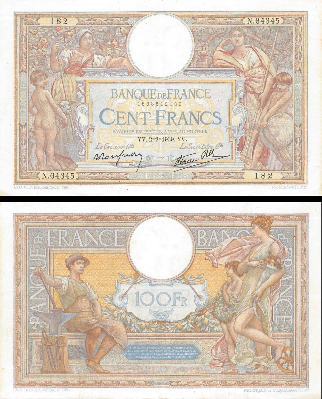 France - 100 Francs - P-86b - 1939 dated Foreign Paper Money