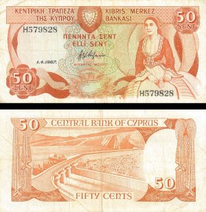 Cyprus - 50 Cents - P-52 - 1987 dated Foreign Paper Money