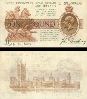 Great Britain 1 Pound - P-351 - 1917 dated Foreign Paper Money