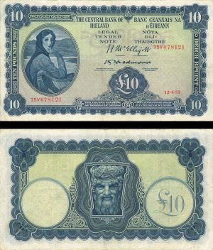 Ireland - 10 Pounds - P-59c - 1955 dated Foreign Paper Money