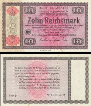 Germany - 10 Reichsmar - P-208 - dated 1934 - Foreign Paper Money