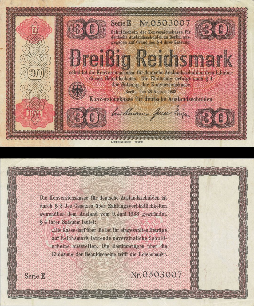 Germany 30 German Reichsmark - P-209 - dated August 28,1933 Foreign Paper Money