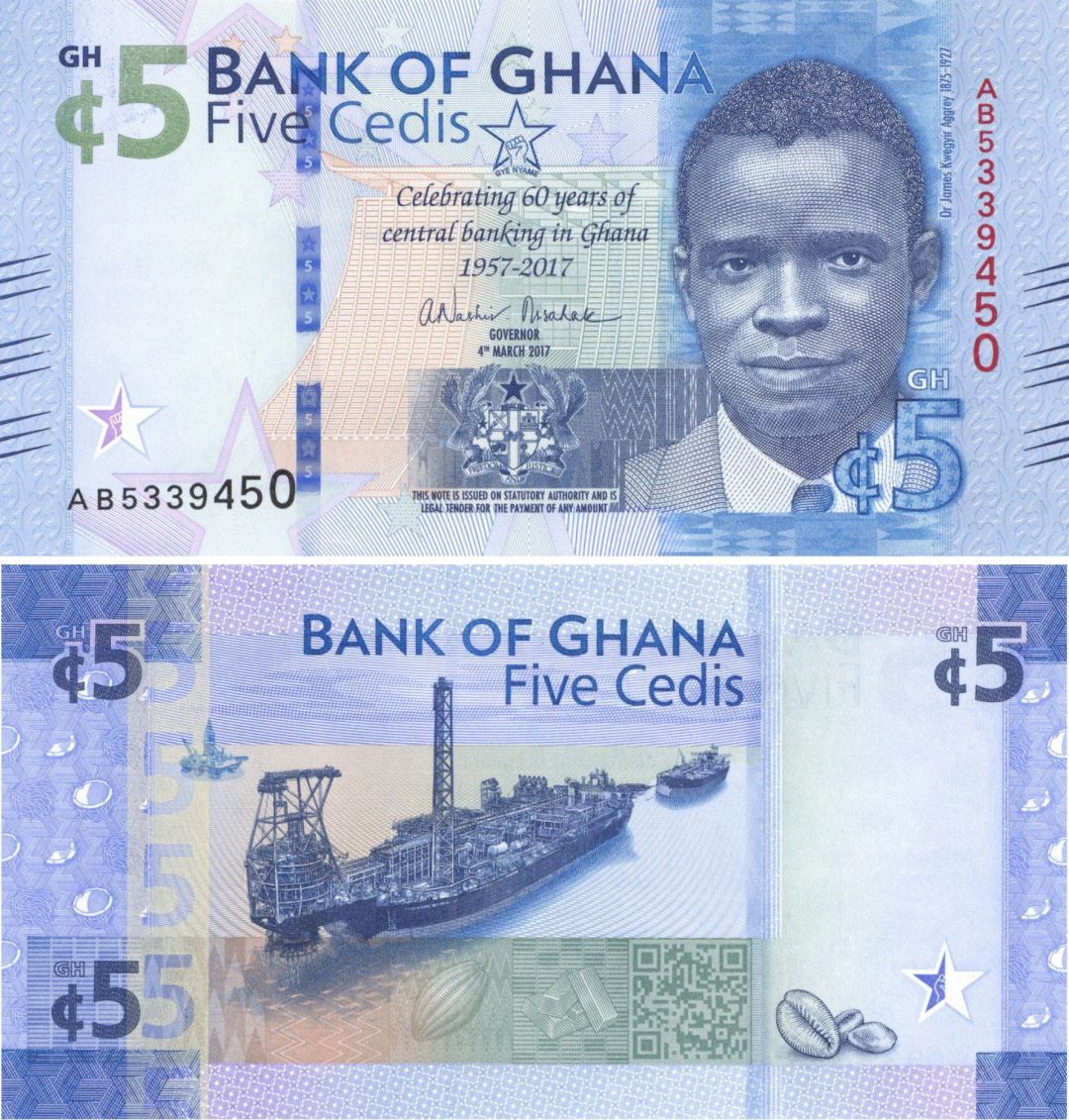 Ghana - 5 Ghanaian Cedis - P-New - 2017 dated Foreign Paper Money