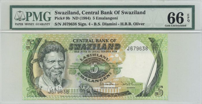 Swaziland - Central Bank of Swaziland - P-9b - 5 Emalangeni - Foreign Paper Money