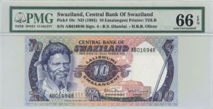 Swaziland - Central Bank of Swaziland - P-10c - 10 Emalangeni - Foreign Paper Money