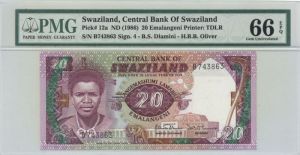 Swaziland - Central Bank of Swaziland - P-12a - 20 Emalangeni - Foreign Paper Money - SOLD