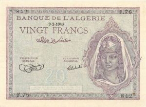 Algeria - 20 Francs - P-92 - 1943 dated Foreign Paper Money