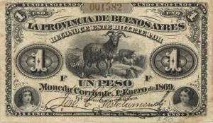 Argentina - 1 Peso - P-S481b - 1869 dated Foreign Paper Money