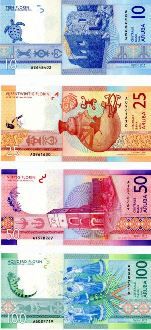 Aruba P-New Issue - Set of 4 Notes - 10, 25, 50 and 100 Florin - 2019 dated Foreign Paper Money