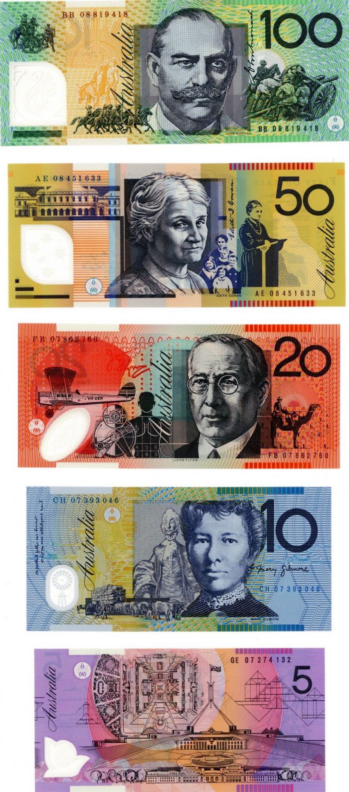 Australia - Set of 5,10,20,50,100 Dollars - P-S7T061 - 2008 dated Foreign Paper Money
