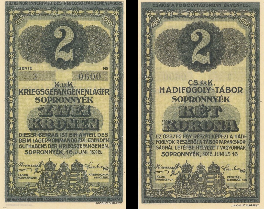 Austria - P-Camp 1467 - WWI - Prisoner of War Camp Sopronnyer - 1916 dated Foreign Paper Money
