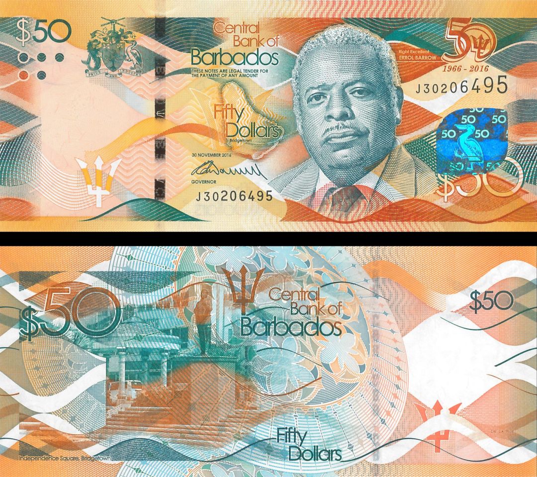 Barbados - 50 Dollars - P-New - 2016 dated Foreign Paper Money - 50th Year of Independence