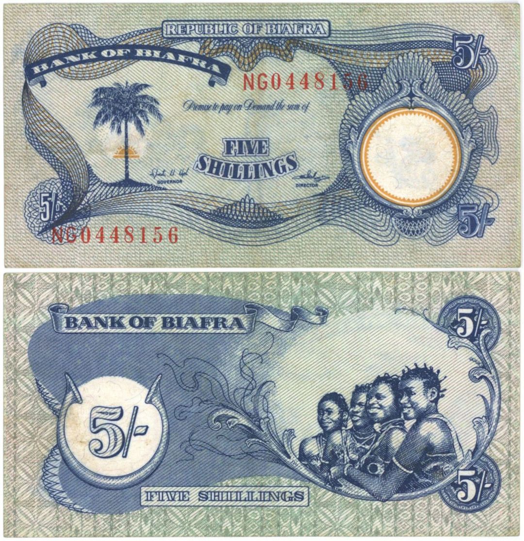 Biafra - 5 Shillings - P-3a - 1968-69 dated Foreign Paper Money - Very Fine Condition