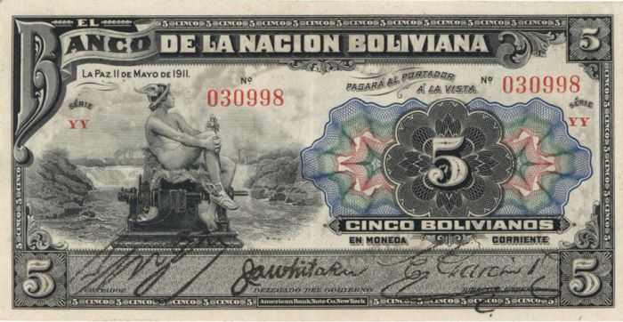 Bolivia - 5 Bolivianos - P-105b - 11.5.1911 dated Foreign Paper Money