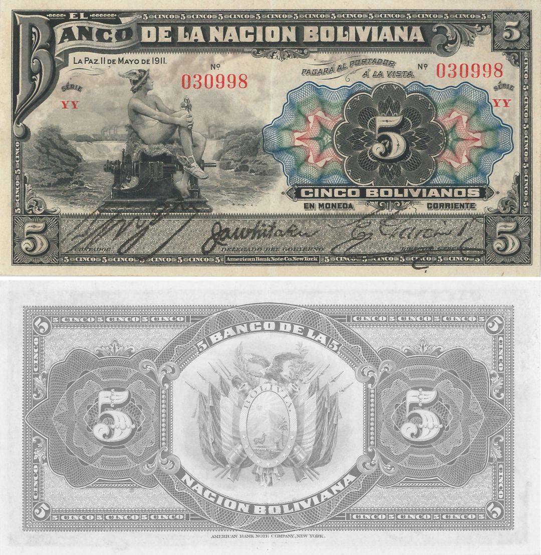 Bolivia - 5 Bolivianos - P-105b - 11.5.1911 dated Foreign Paper Money