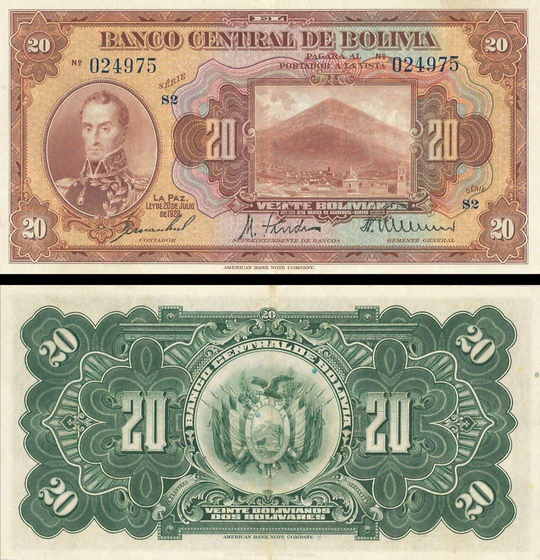 Bolivia - 20 Bolivianos - P-122a - 20.7.1928 dated Foreign Paper Money