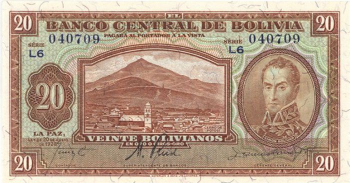 Bolivia - 20 Bolivianos - P-131 - 1928 dated Foreign Paper Money