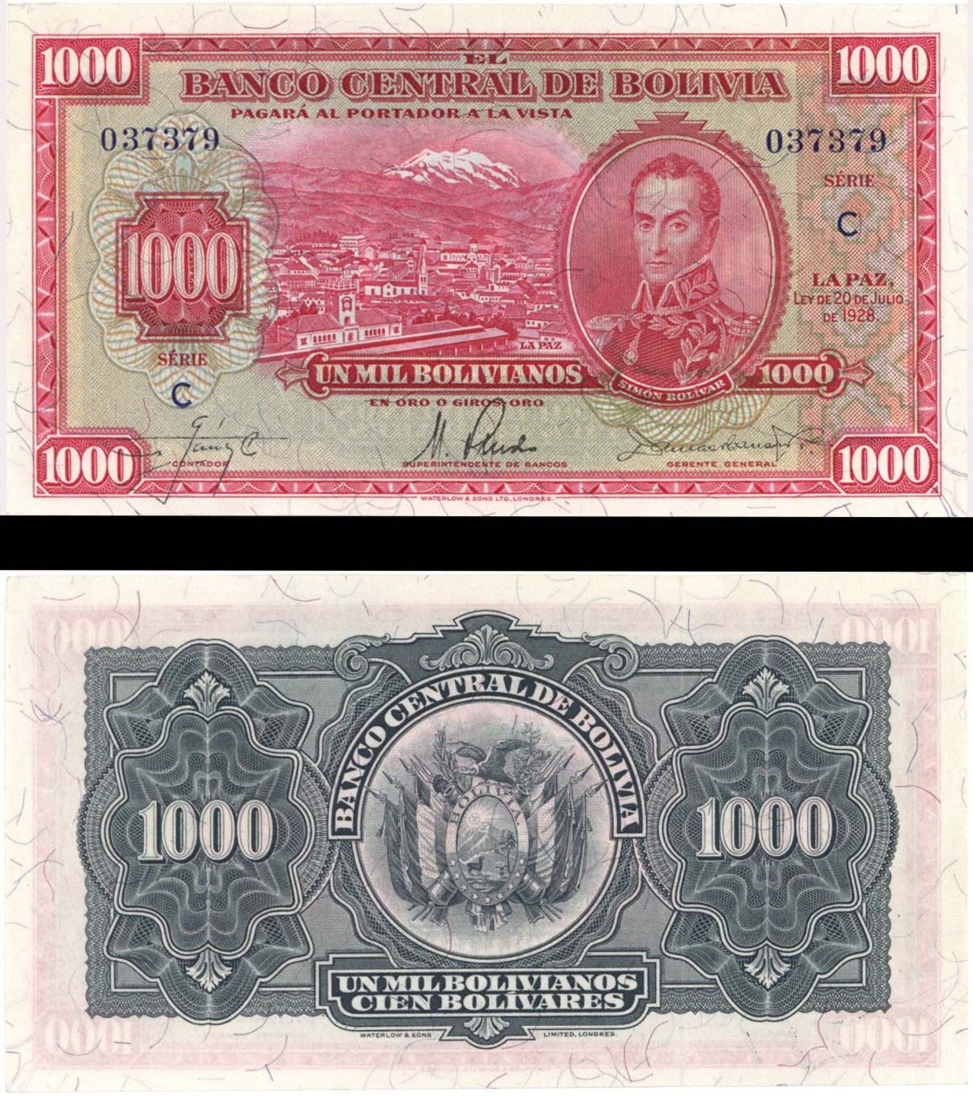 Bolivia - 1000 Bolivianos - P-135 - 1928 dated Foreign Paper Money