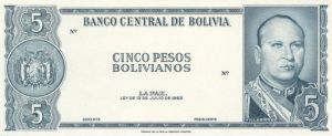 Bolivia - 5 Pesos Bolivianos - P-153 - July 13, 1962 dated Foreign Paper Money
