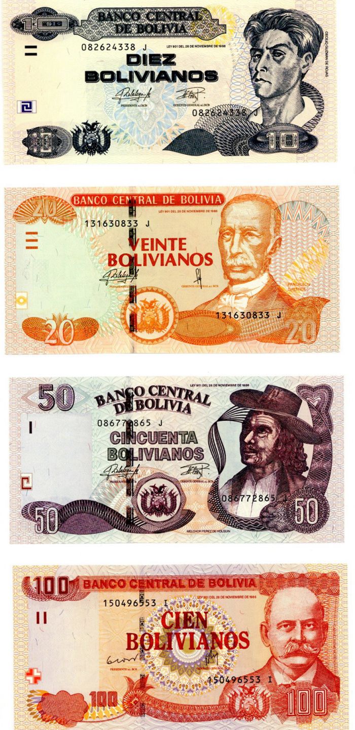 Bolivia - 10,20,50,100 Bolivianos - P-New - 2015-2016 dates Foreign Paper Money