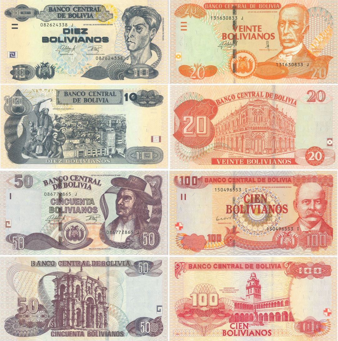 Bolivia - 10,20,50,100 Bolivianos - P-New - 2015-2016 dates Foreign Paper Money