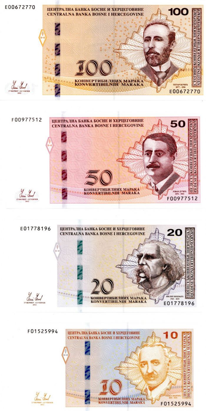 Bosnia Herzegovina - 10,20,50,100 Konvertibilnih - P-Bosnian - 2012 dated Foreign Paper Money