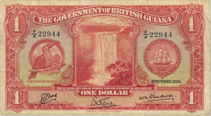 British Guiana - 1 Dollar - P-12b - 1938 dated Foreign Paper Money