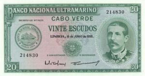 Cape Verde - 20 Escudos - P-47a - 1958 dated Foreign Paper Money
