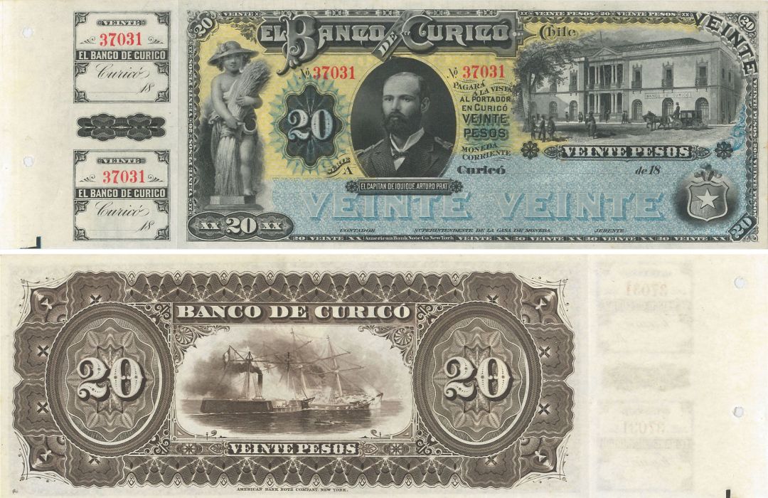 Chile - 20 Chilean Pesos - P-S220r - ca.1882 Dated  Foreign Paper Money