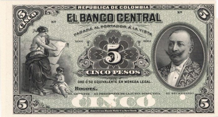 Colombia - 5 Colombian Pesos - P-S368 - circa 1900 Foreign Paper Money